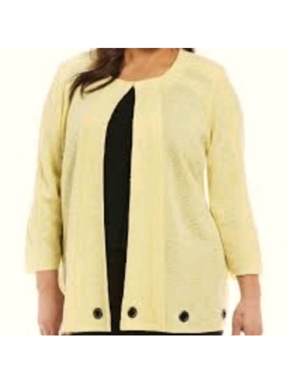 Ming Wang Yellow Open-Front Textured Swing Jacket with Grommet Detail
